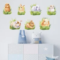 cute rabbit grass wall sticker for kids room living room bedroom home decor wallpaper decoration removable mural decals stickers