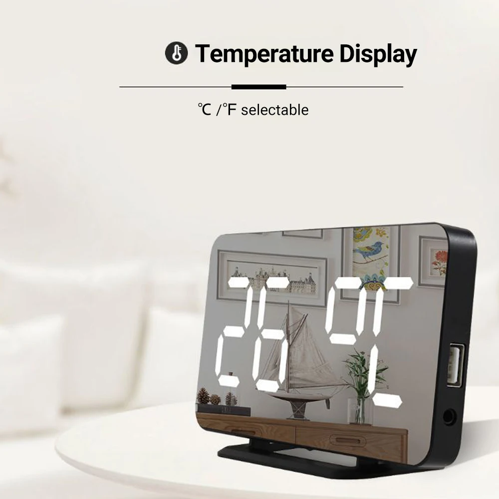 Цифровой будильник зеркальные электронные часы с дисплеем температуры двойной