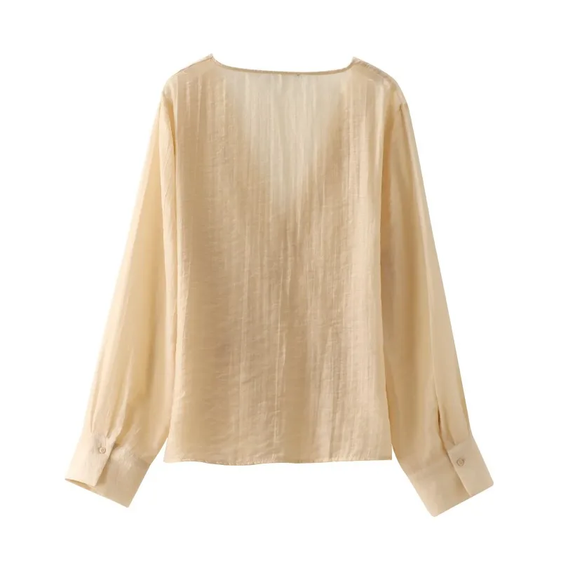 TRAF ZR Прозрачные блузки для женщин Свободные рубашки с v-образным вырезом Harajuku