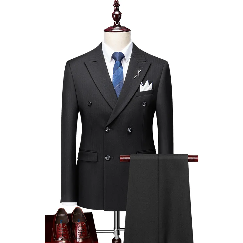 

Suit Suit Men's British STRIPE Double Breasted Slim Fit Suit Men's Business Suit Korean Bridegroom's Best Man Suit