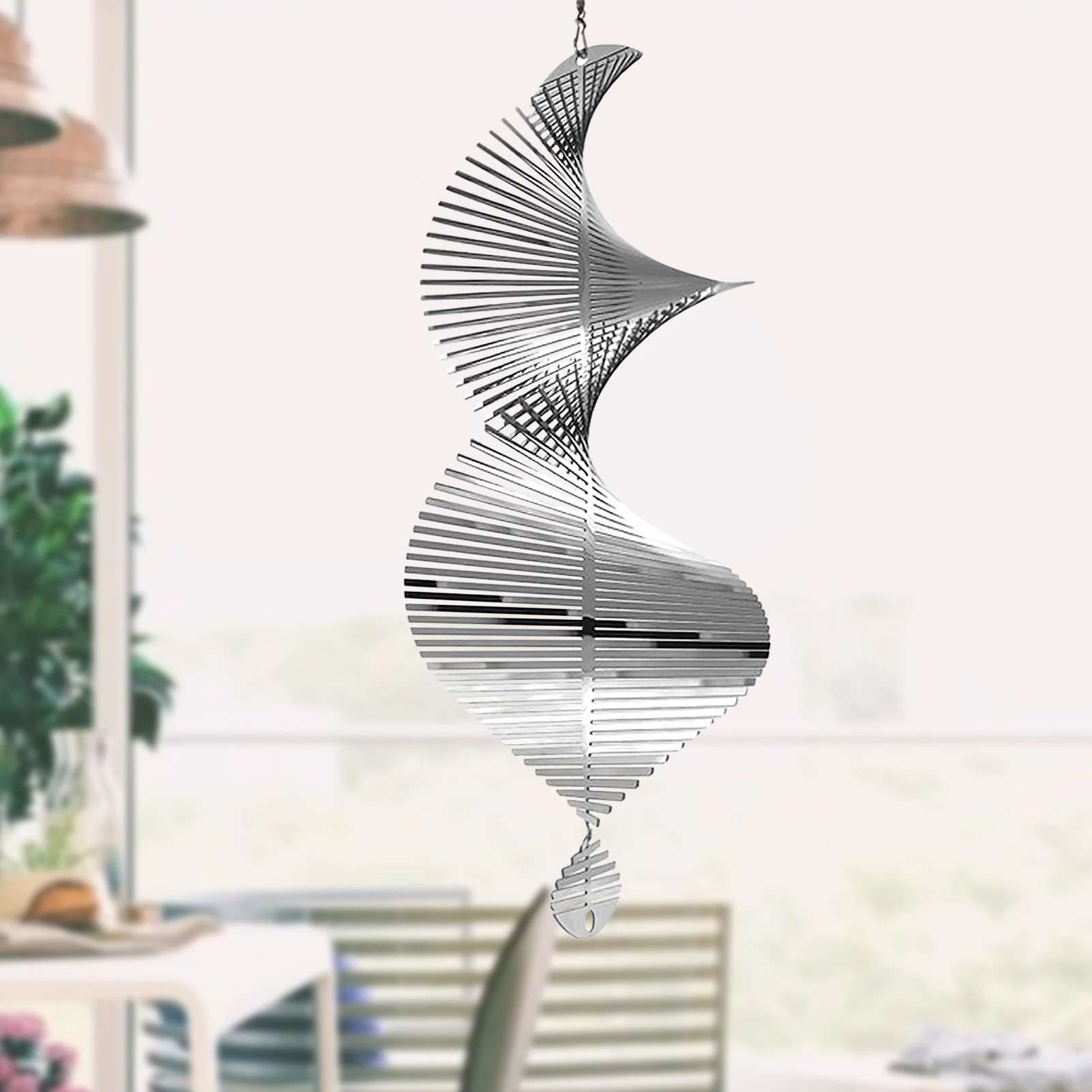 Flower Diamond Helix Wind Spinner Stainless Steel Wind Catcher Rotating Wind Chime Home Garden Decor Metal Hangings Ornaments