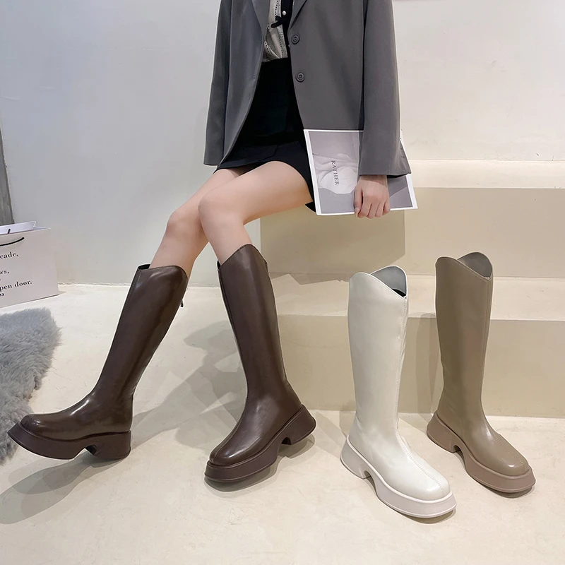 

Женские сапоги на платформе, с круглым носком, на молнии