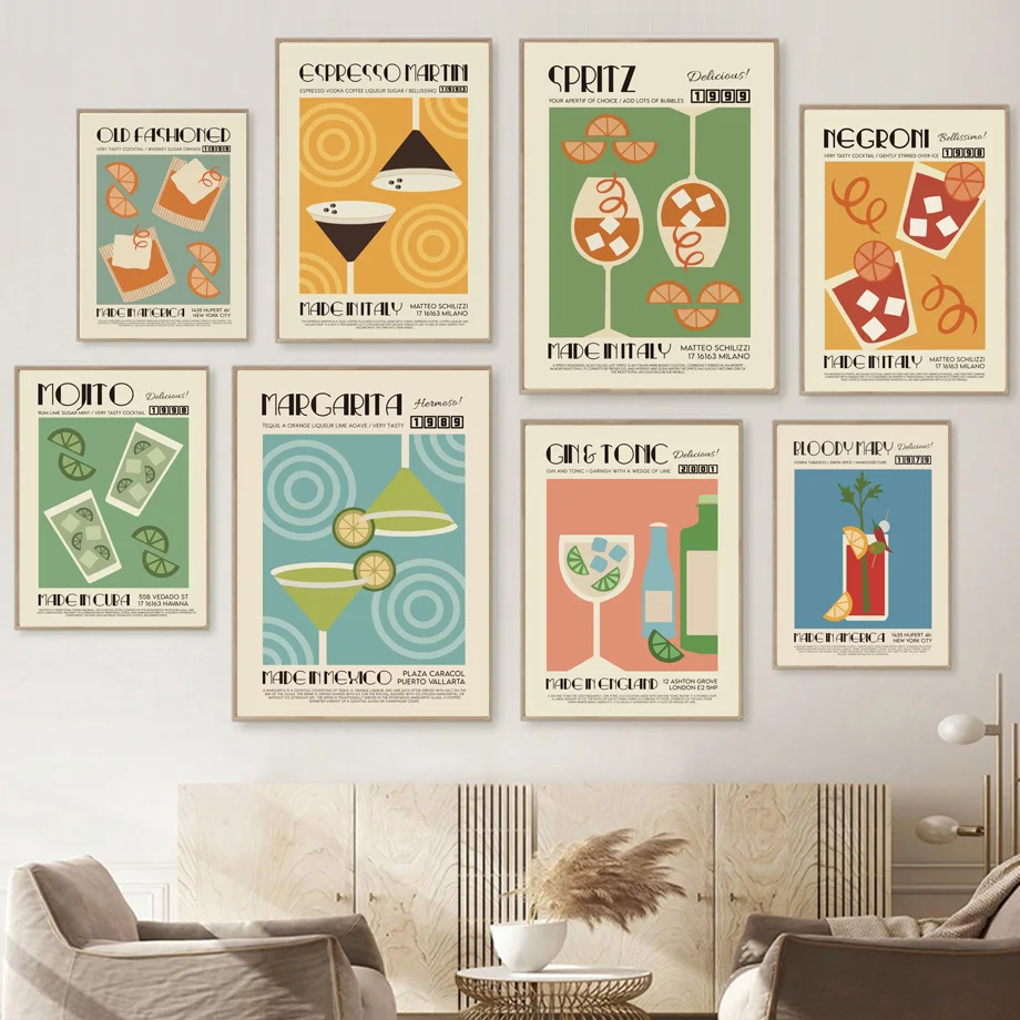 

Gin Tonic Spritz Espresso Martini Cocktail Poster Nordic Prints Woman Canvas Painting Wall Art Picture Living Room Decor