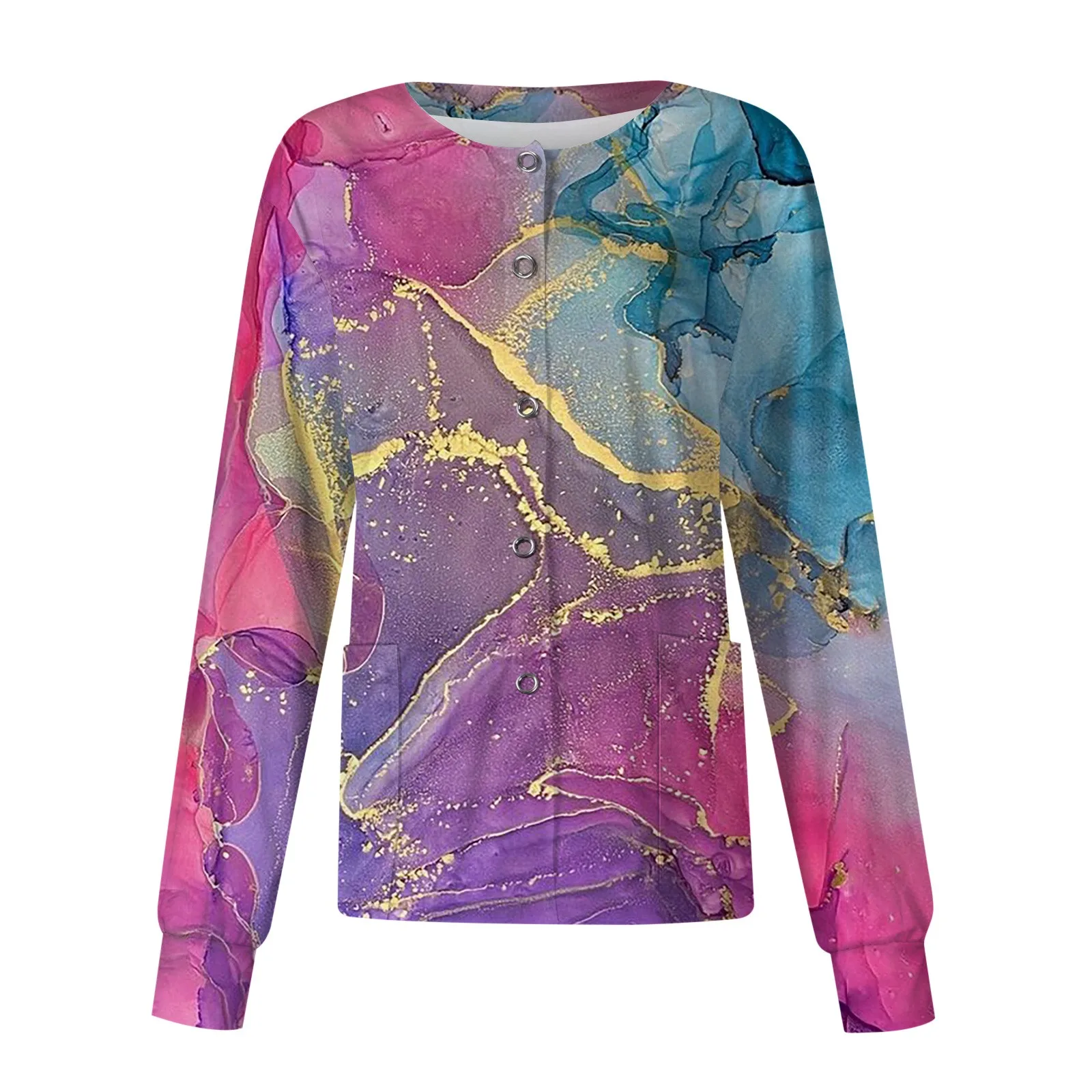 

Nurse Uniform Women Medical Nursing Scrubs Tops Long Sleeve Marble Print Working With Pockets Tunics Uniform Nursing Workwear