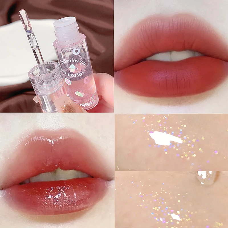 

1PC Transparent Lip Gloss Moisturizing Sexy Shining Lips Waterproof Lasting Glass Lip Oil Clear Glitter Primer Hydrating Plump