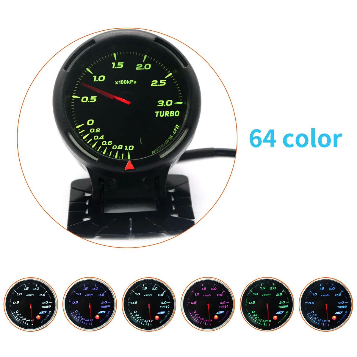 

Modified Car Instrument 12V 64 Color Backlight Adjustable 300KPa Turbocharger Gauge Car Meter with Sensor (Black)