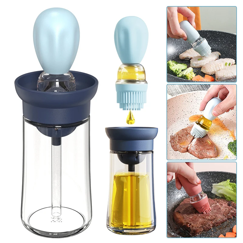 

200ml Glass Oil Bottle Silicone Ration Oil Brush Portable Outdoor Grilling Accessories Kitchen Cooking BBQ Oil Sauce Dispenser