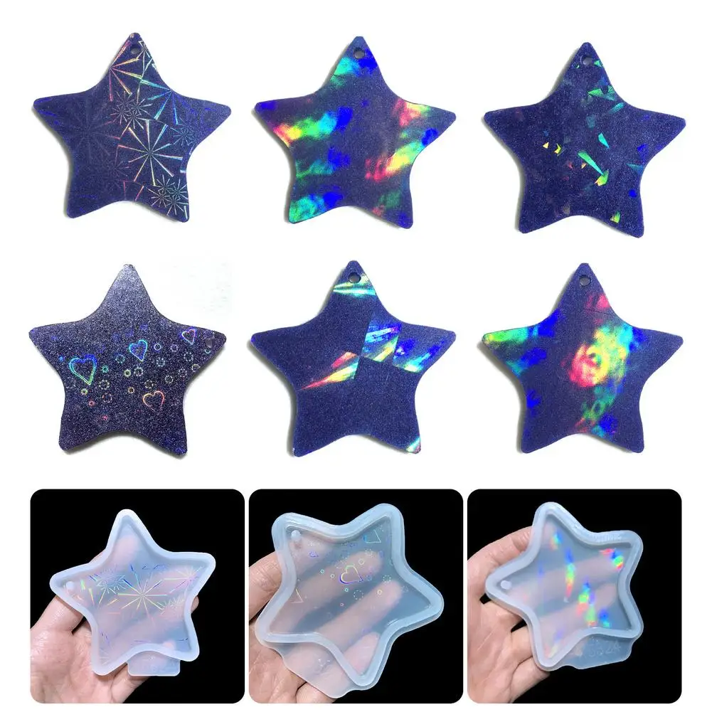 

6Pcs Silicone Coaster Molds Set Holographic Effect Design Star Molds For Diy Resin Cups Mats Home Decoration Drop shipping