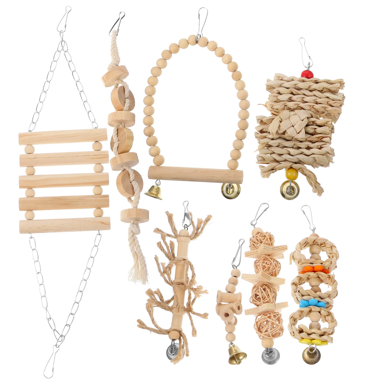 

8Pcs Parrot Toy Bird Cage Shredding Chewing Toy Parakeet Stand Perch Swing Toy