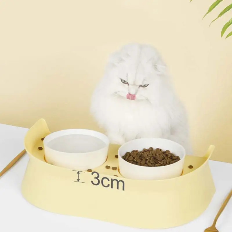 

Cat Dog Bowl with Stand Pet Water Food Container Double Plastic Bowls Kitten Feeder Puppy Feeding Bowl Protect Cervical Spine