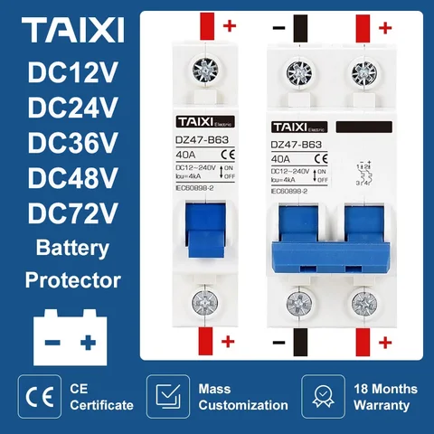 DC 12V 24V 48V 36V 72V MCB MCB Cartector Auto Mini Interruttore a circuito DZ47 Isolatore interruttore di protezione polare positiva e negativa
