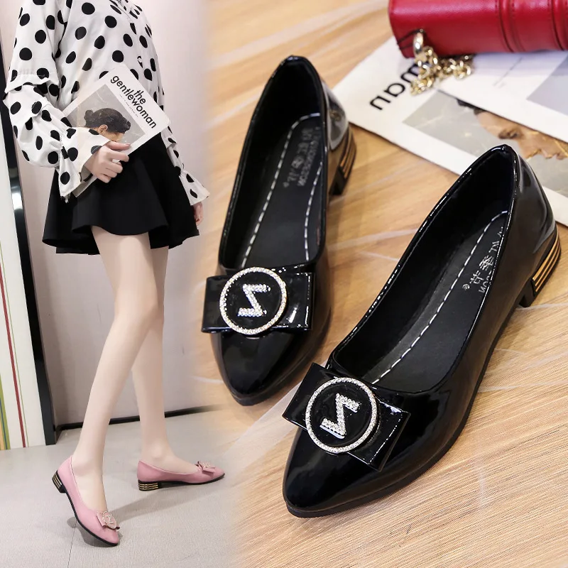 

2021 Spring New Square Buckle Flat Pointed Toe Pumps Women's Rhinestone Work Shoes Fashion Low-Cut Work Shoes