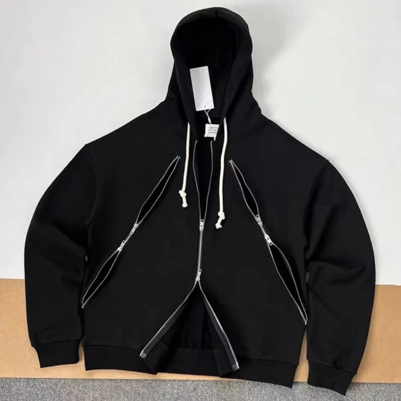 

23FW Winter New Margiela MM6 Multi Zip Cardigan Hoodie Hoodie Men's Women's High Street Loose High Quality Sweatshirt Coat