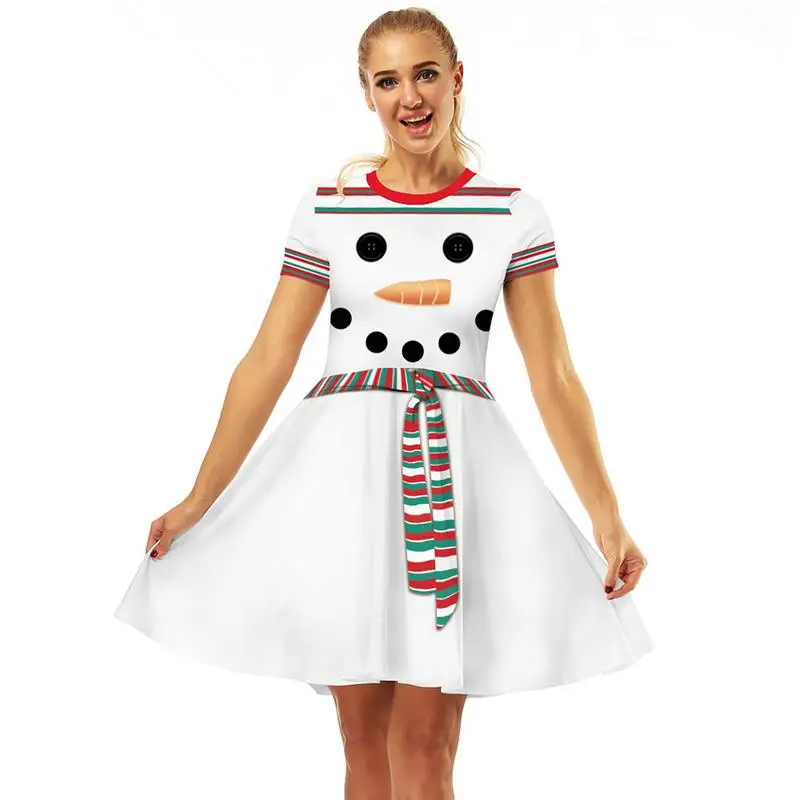 Ugly Christmas Dress For Women Short Sleeve Snowman Casual A Line Dress Round Neck Holiday Dresses For Christmas Costume