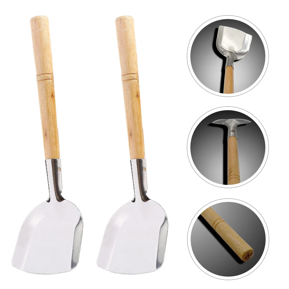 

2pcs Wooden Handle Wok Spatula Iron Wok Shovel Traditional Cooking Spatula