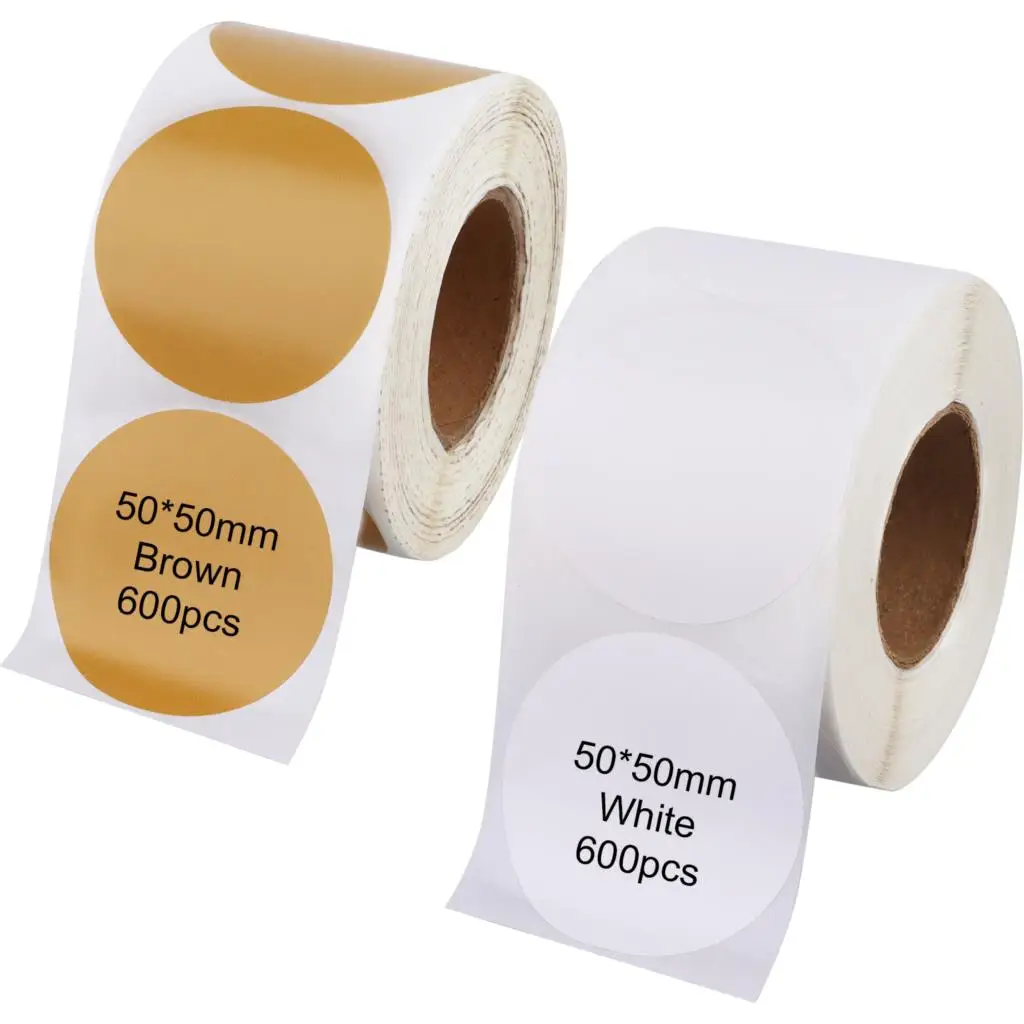 

2 Rolls/1200Pcs 2" Circle Thermal Sticker Labels Self-Adhesive Round Direct Thermal Labels Multi-Purpose Roll Thermal Stickers