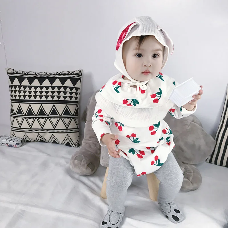 RiniKinda 2022 Autumn Newborn Toddler Girls Bodysuits Infant Baby Girl Print Bodysuit Jumpsuit Outfits Hat Casual Clothes