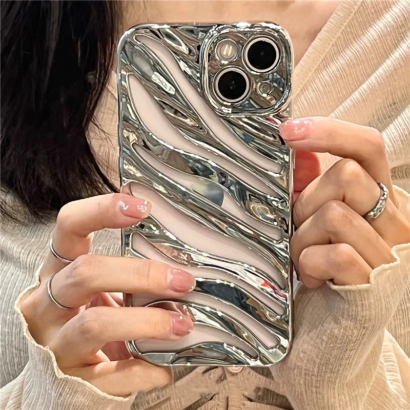 

Plating Zevra Strip Heat Dissipation Hollow Case For iPhone 14 13 Pro Max 12 11 Metal Color Soft Electroplate Back Cover
