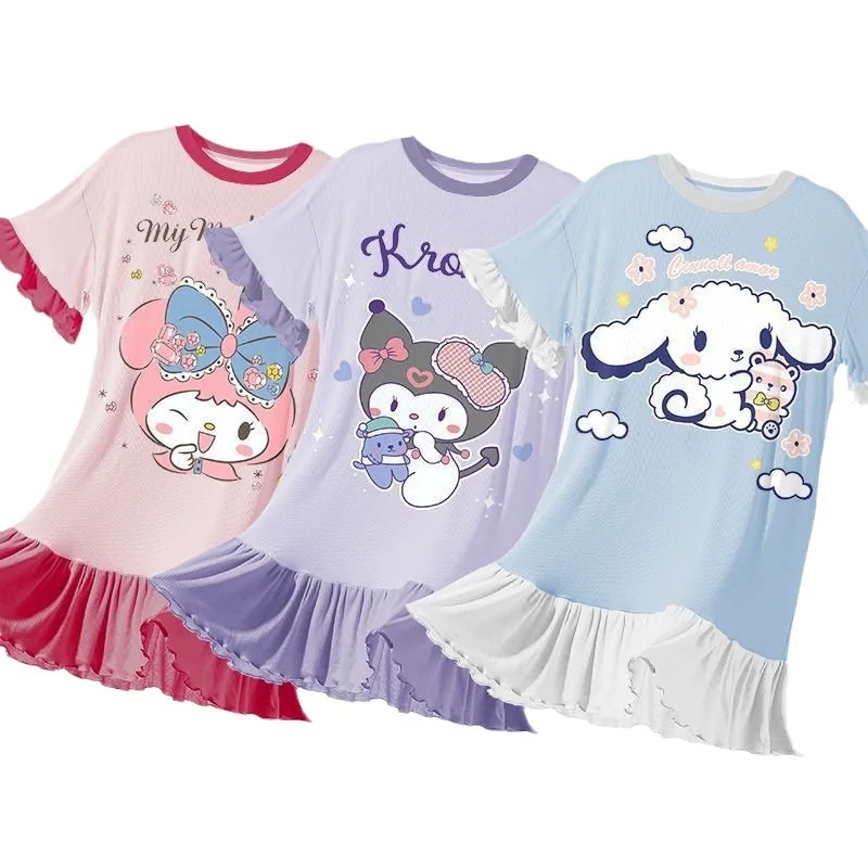 

Kawaii Sanrios Kuromi cartoon Children's loose pajamas My Melody Summer thin section Home nightdress Christmas birthday gift