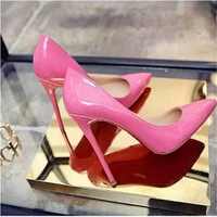 women pumps high heels black leather pointed toe sexy stiletto shoes woman wedding shoes ladies plus big size 11 12 13