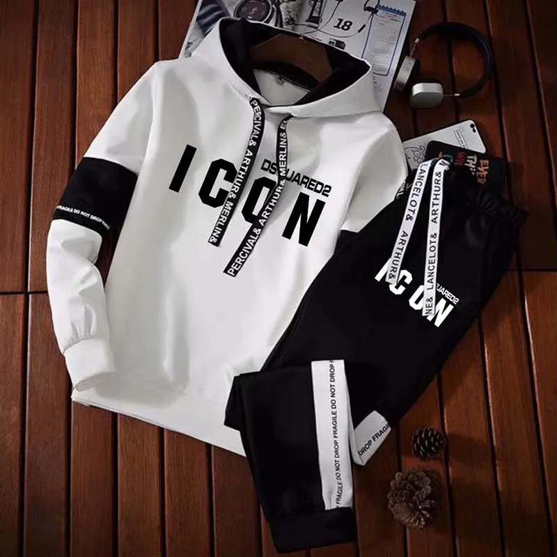 

New Icon Printed Dsq Men's Tracksuit Casual Letter Hoodies +Sweatpants 2 Piece Sets Male Pullover Hoody Streetwear Sportswear