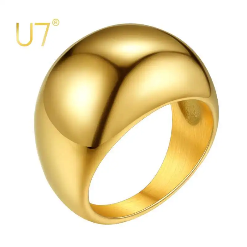 

U7 Women Men Statement Knuckle Finger Jewelry Gold 16mm Chunky Signet Dome Ring Size 7-12