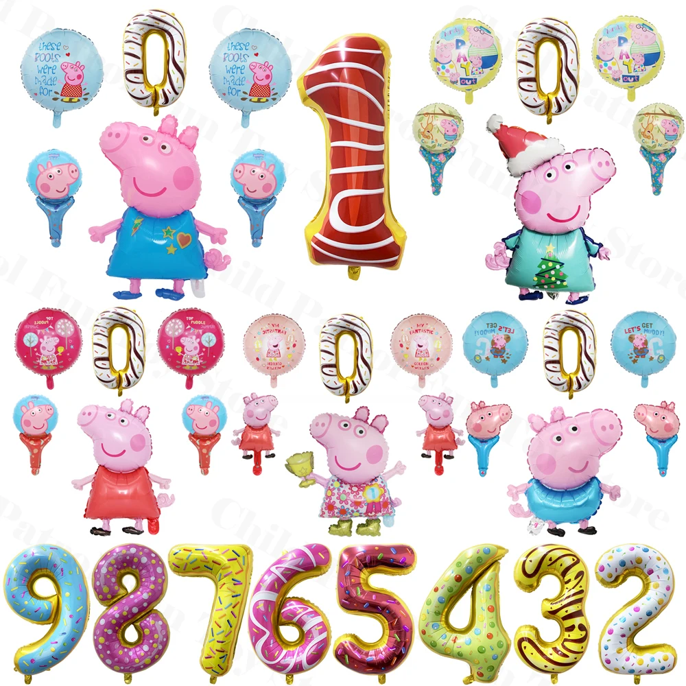 

6pcs/set Peppa Pig Balloons Set Random Number Cartoon Anime Figures Themes Kids Birthday Party Decorate Aluminum Film Balloons