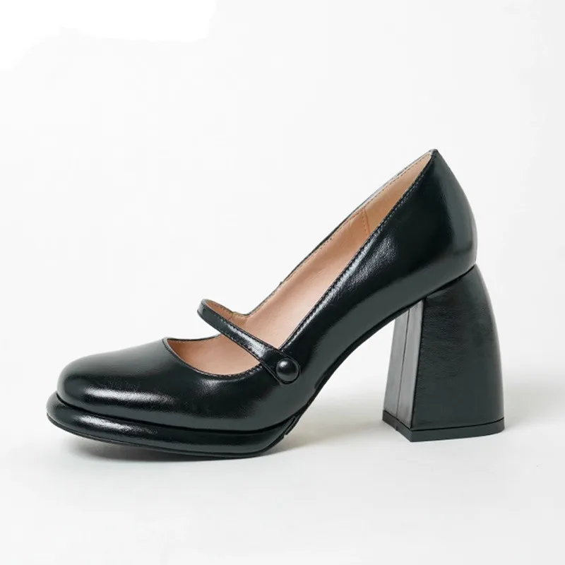 

Luxury Brand Mary Janes Brand Shoes Pu Leather Pumps Women Thick High Heels Pumps Woman Party Dress OL Shoes Spring Summer Shoes