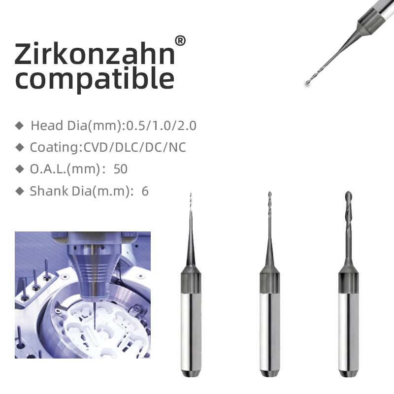 

Zirkonzahn Compatible M1 M2 M5 M6 System Milling Bur with Diamond Coating Dental Lab Cad Cam Burs