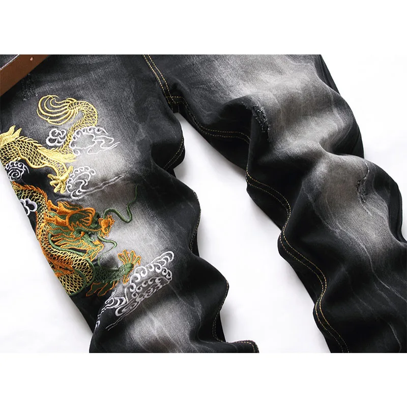 Classic Nostalgic Men's Spring And Autumn Fashion Embroidered Stretch Straight Pants Everyday Casual Birthday Party Trend Jeans