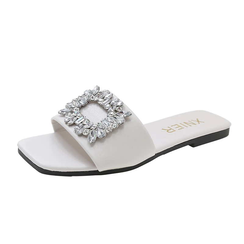 Women's Sandals 2023 Summer Outdoor Beach Slippers Fashion Luxury Rhinestones Elegant Sandals Female Flat Shoes For Women 42