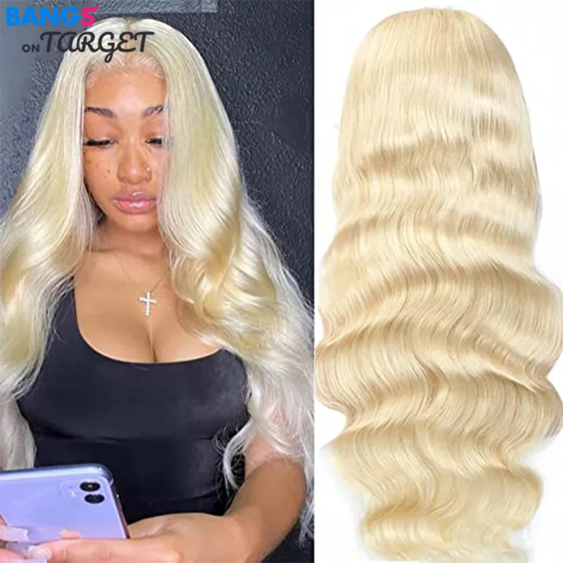 42' 613 Blonde Lace Front Body Wave Wig Brazilian Human Hair Remy Hair Pre Plucked Baby Hair 13x1 Middle Part Human Hair Wigs