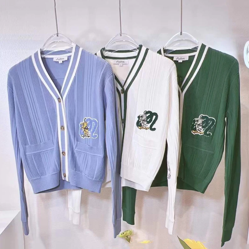 

Корейская одежда для гольфа, женский спортивный Универсальный Кардиган с длинным рукавом, Модная трикотажная одежда контрастных цветов, па...