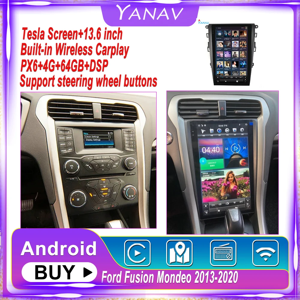 

Автомобильный радиоприемник 13,6 дюймов Android 11 для Ford Fusion Mondeo MK5 2013-2020 Tesla, автомобильный магнитофон, мультимедийный плеер, сенсорный экран