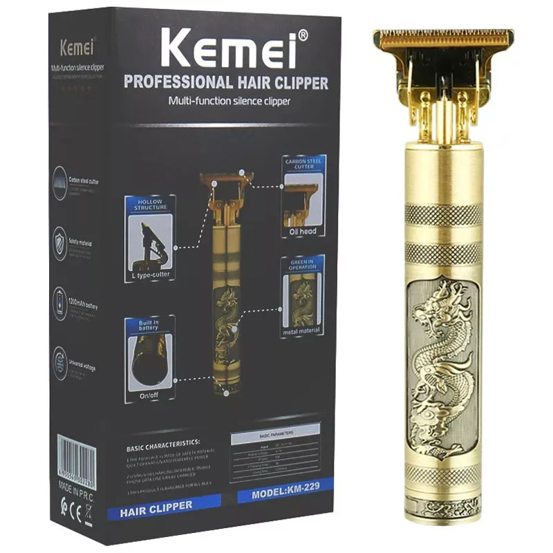 

Машинка для стрижки волос kemei Мужская электрическая, профессиональный триммер с металлическим корпусом, аккумуляторная, для бороды