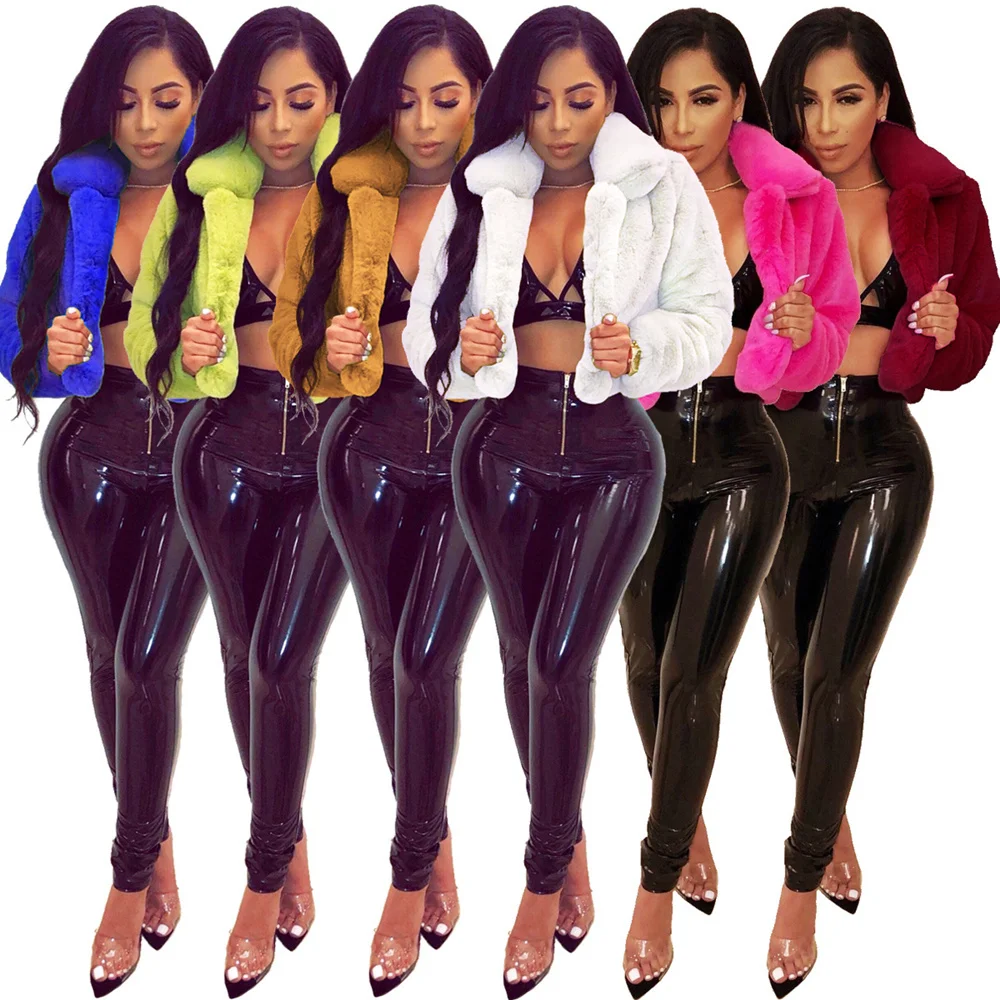 Autumn Winter Short Faux Fur Coat Women's New Fashion Sexy Turn Down Collar Thick Plush Jackets Ladies Plus Size Slim Outwear