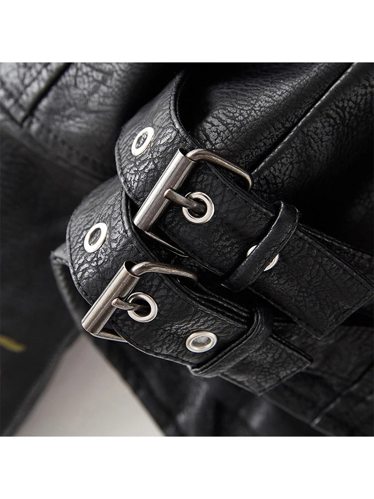 FTLZZ женская кожаная куртка в стиле ретро панк уличная Байкерская байкерская из