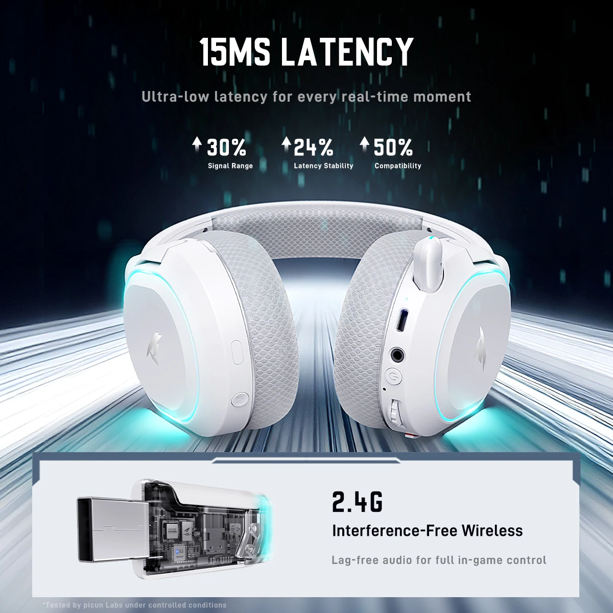 Игровая гарнитура Picun G2PRO 2.4G с проводным подключением, микрофоном, 40-мм динамиками и объемным звуком 7.1, накладные наушники для ПК, PS4, PS5. (art.: 3920d84ddeb31) - 3920d84ddeb31