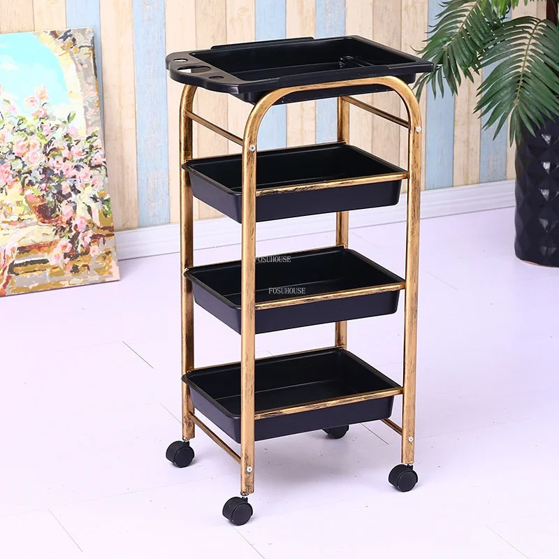 

Simple Salon Furniture Modern Hair Trolleys Nail Ironing Tool Cart With Wheels Rack Home Multi-layer Beauty Barber Trolley