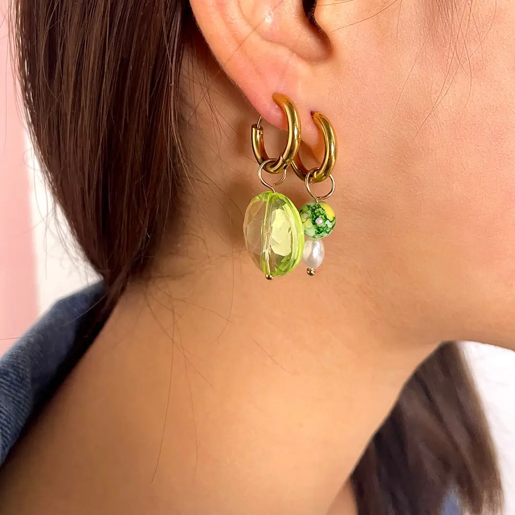 Женские серьги-кольца из нержавеющей стали с прозрачными бусинами - купить по