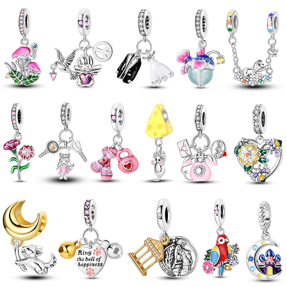 Серебряные Очаровательные Бусины Для Браслетов Слон Гитара Йога Спортивный