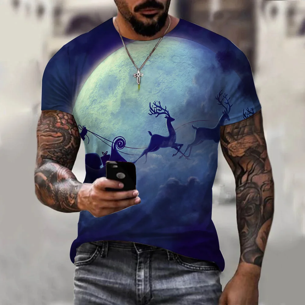 

Men's Summer Short sleeve Christmas Print T-shirt Male Sports Running tshirt Fitness Gym t shirt Tee Tops Streetwear Clothes