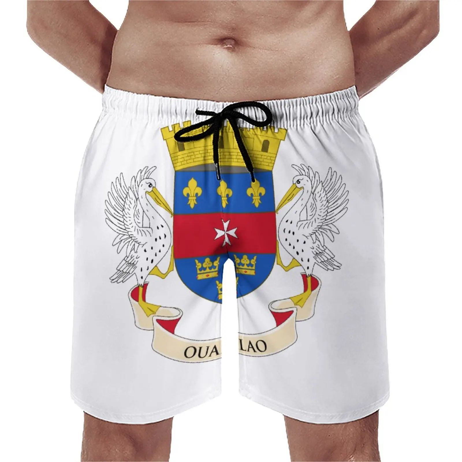 

Men's Beach Shorts Anime Causal Flag of Saint Barthélemy (local) Breathable Quick Dry Graphic Casual Adjustable Drawstring Loos