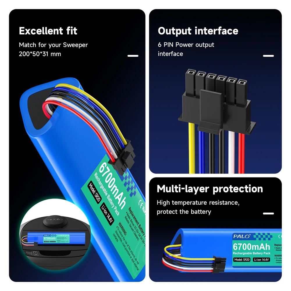Сменный аккумулятор PALO 6700 мАч для подметающего робота-пылесоса Neato Botvac Connected D301 D303