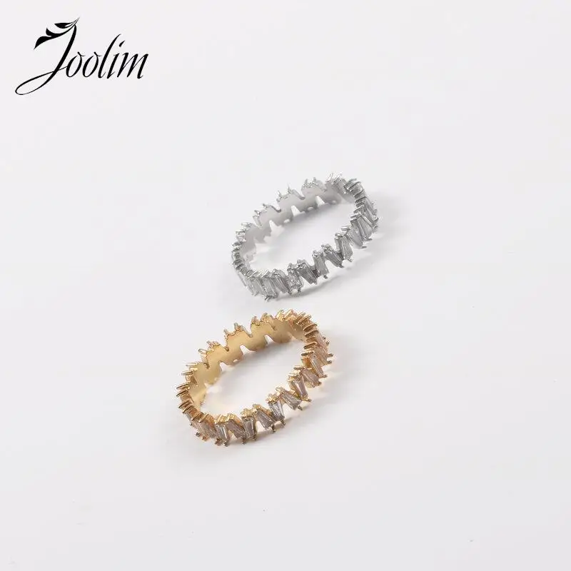 

Joolim Jewelry High End PVD Wholesale Fast Delivary Dainty Luxury Gear Zirconia Pave Stainless Steel Finger Ring for Women