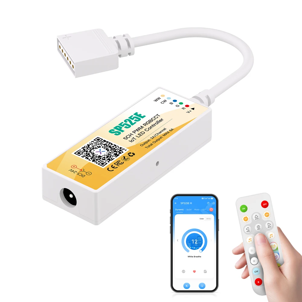Фото 5-канальный светодиодный контроллер PWM RGBCCT, Bluetooth, Wi-Fi, двойной режим, умное голосовое управление, Alexa, совместимое с Google Home, синхронизация музыки, приложение Banlanx №1