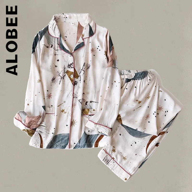 Модная Пижама Alobee, популярная женская пижама, удобная пижама из 100% вискозы с длинными рукавами, домашняя ночная рубашка, женская одежда