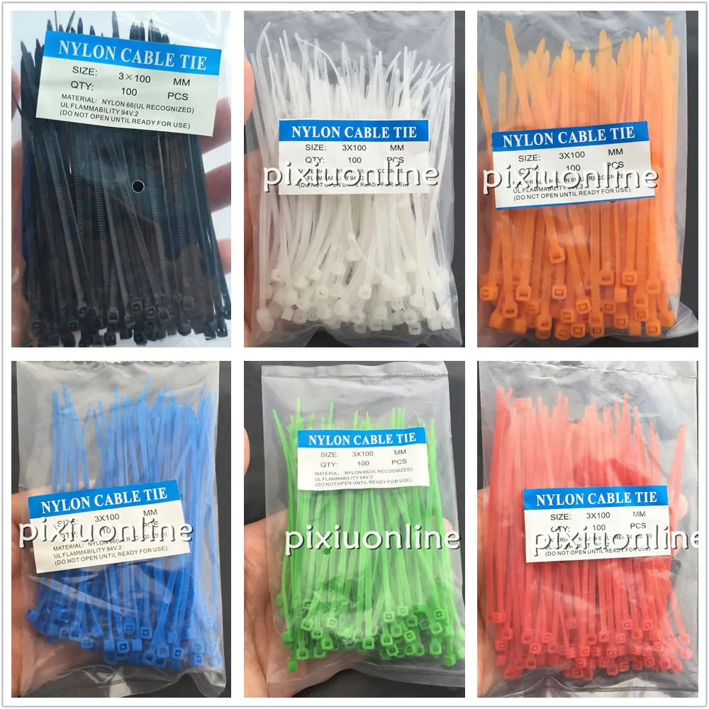

300PCS/Lot 6Colors 3*100mm Standard Self Locking Plastic Nylon Cable Ties Wire Lines Zip DIY Fasteners & Hardware Drop Shipping