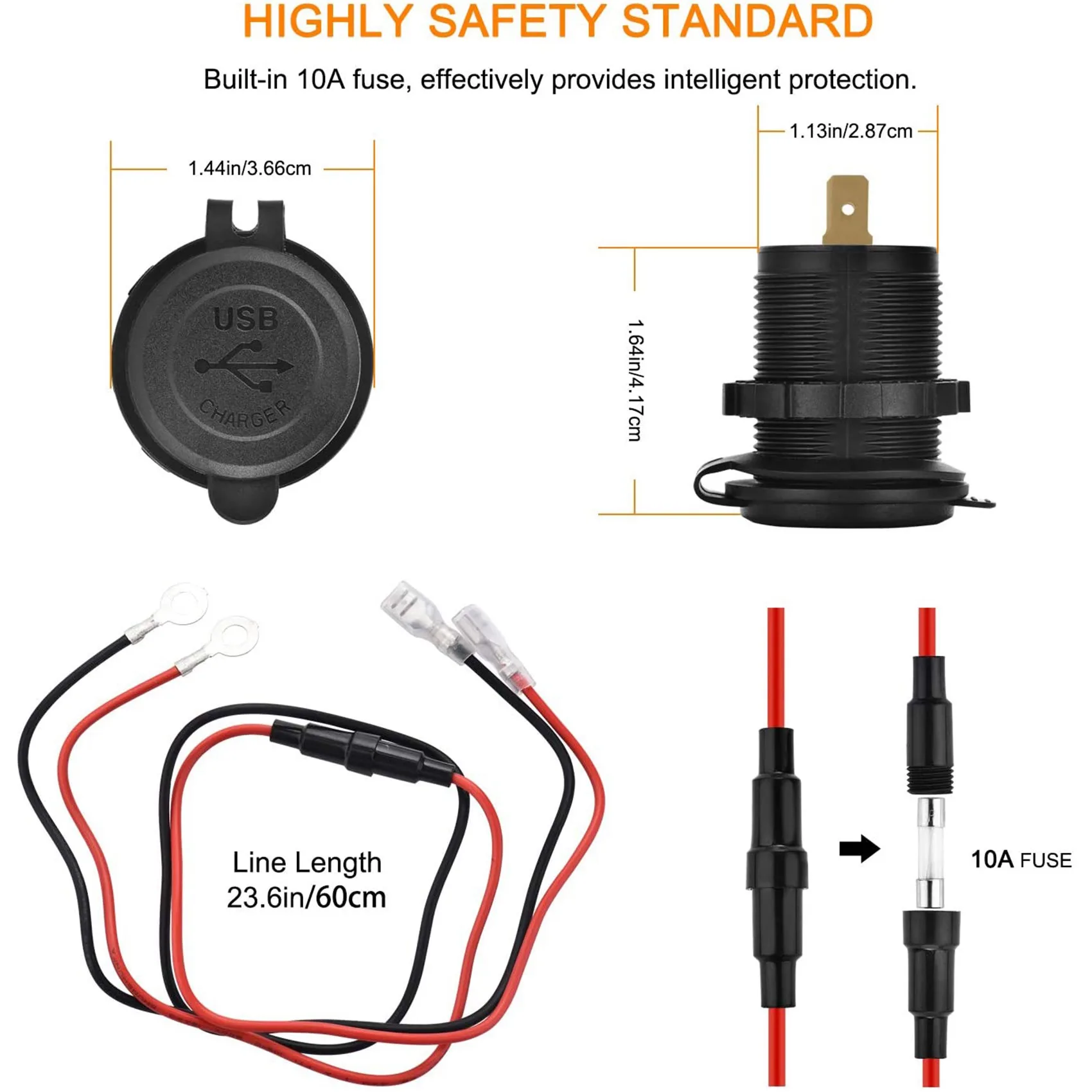 Фото НОВИНКА В НАЛИЧИИ - 12В USB-розетка, двойной USB-разъем QC 3.0 для автомобиля с переключателем, водонепроницаемая USB-розетка 36Вт (с 1,1-дюймовым разъемом). №3