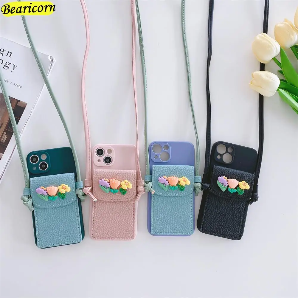 

Crossbody Flowers Coin Wallet Liquid Silicone Phone Case For Xiaomi Mi X2 X3 GT C31 F3 M2 M3 M4 10i 10s 10T Lite 12 Pro 12X